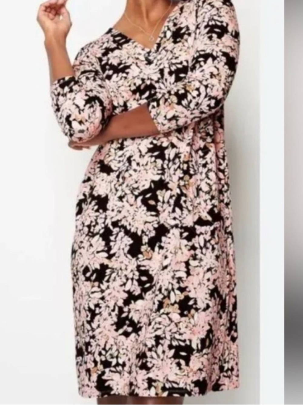 J Jill Wearever Collection Floral V-Neck Long Sleeve Shift Dress Medium